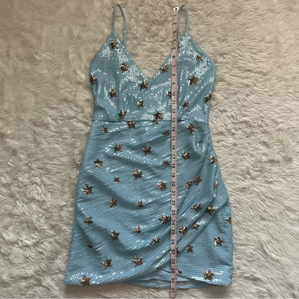 Superdown Dress Dina Mini Sequins Light Blue Star Embellished S NWT New - Picture 13 of 13